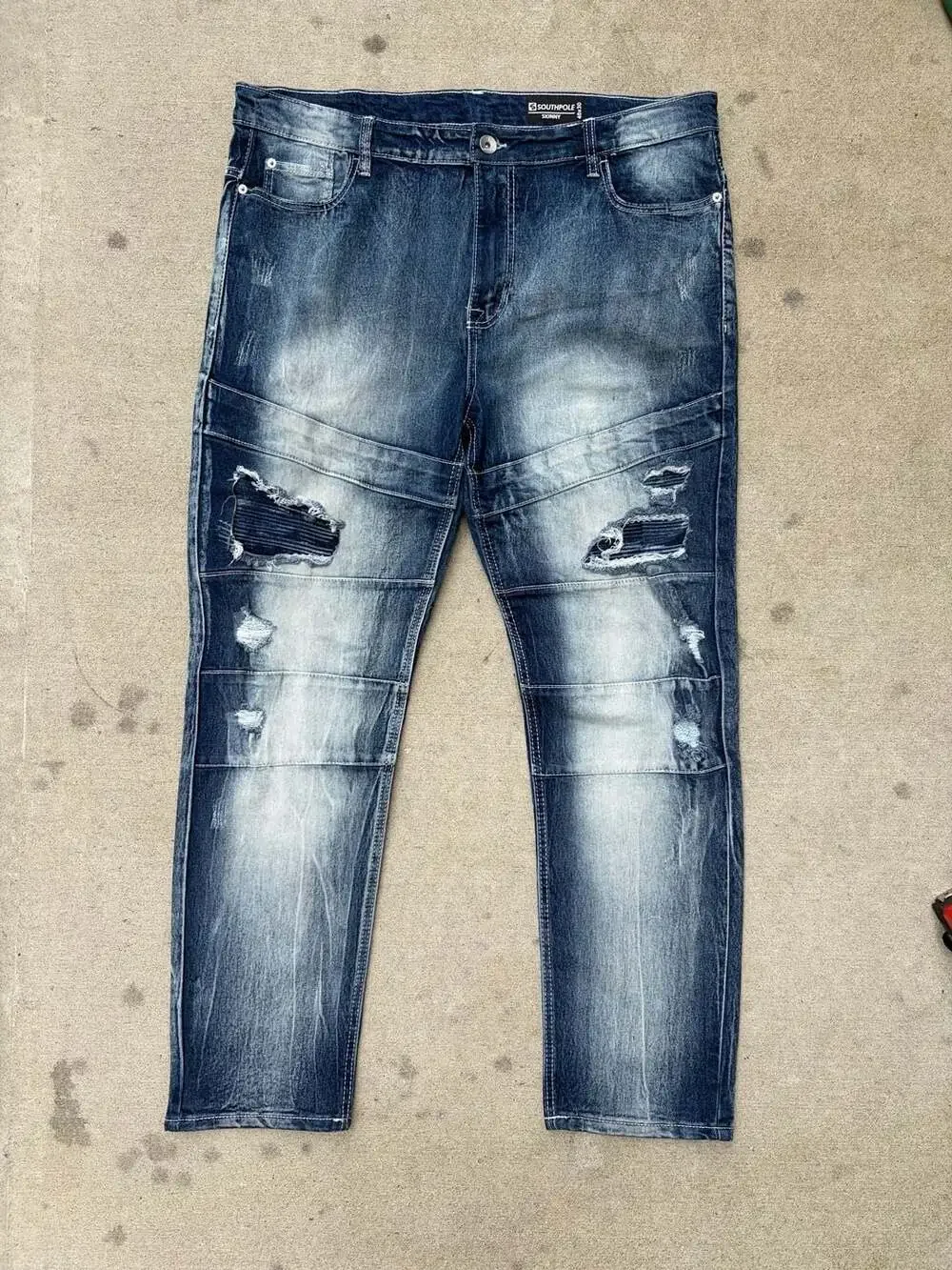 Southpole Men's Skinny Fit Distressed Jeans Blue Wash Size 40x30